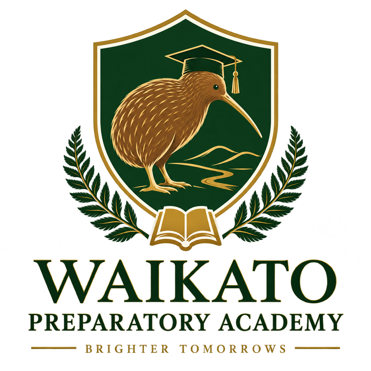 Waikato Preparatory Academy crest featuring a kiwi wearing a graduation cap